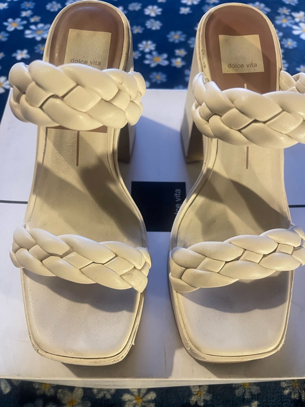 Dolce Vita Cream Braided Block Heel Mules